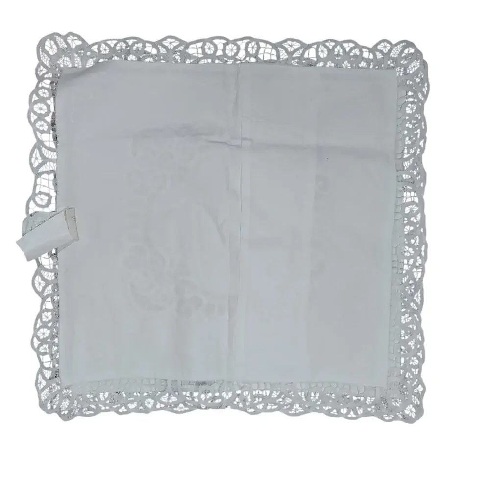EXQUISITE CROCHET LACE & CUTWORK WHITE COTTON SQUARE EURO PILLOW SHAMS, PAIR-2!